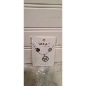 Pastel Collection Stainless Steel Butterfly Necklace/Earring Set Silver